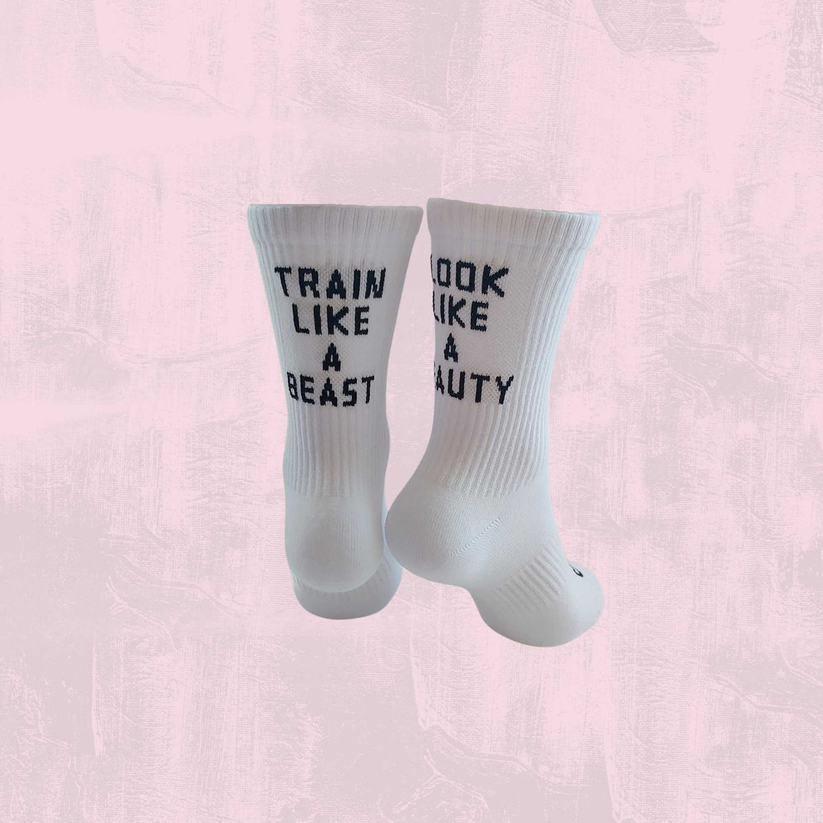 Women’s classic crew socks with TRAIN LIKE A BEAST motivational quote for confident workouts