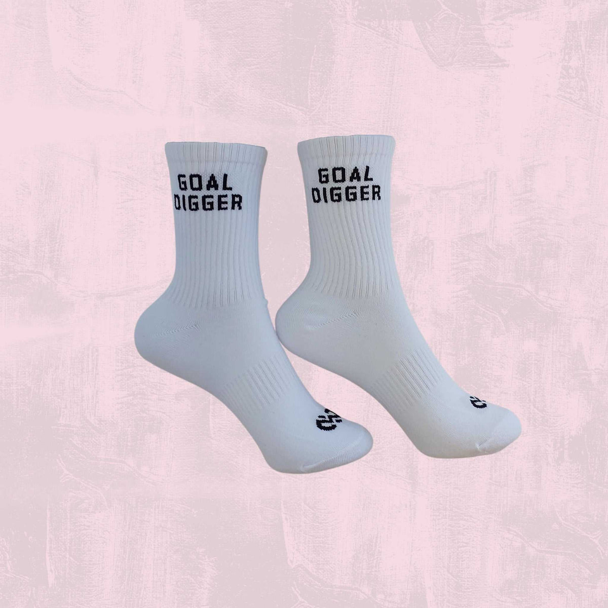 Classic crew socks with bold "Goal Digger" quote for women who chase dreams and fitness goals